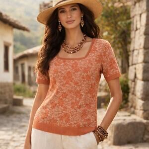 Peruvian Connection SZ L 100% Pima Cotton Short Sleeve Square Neck Sweater